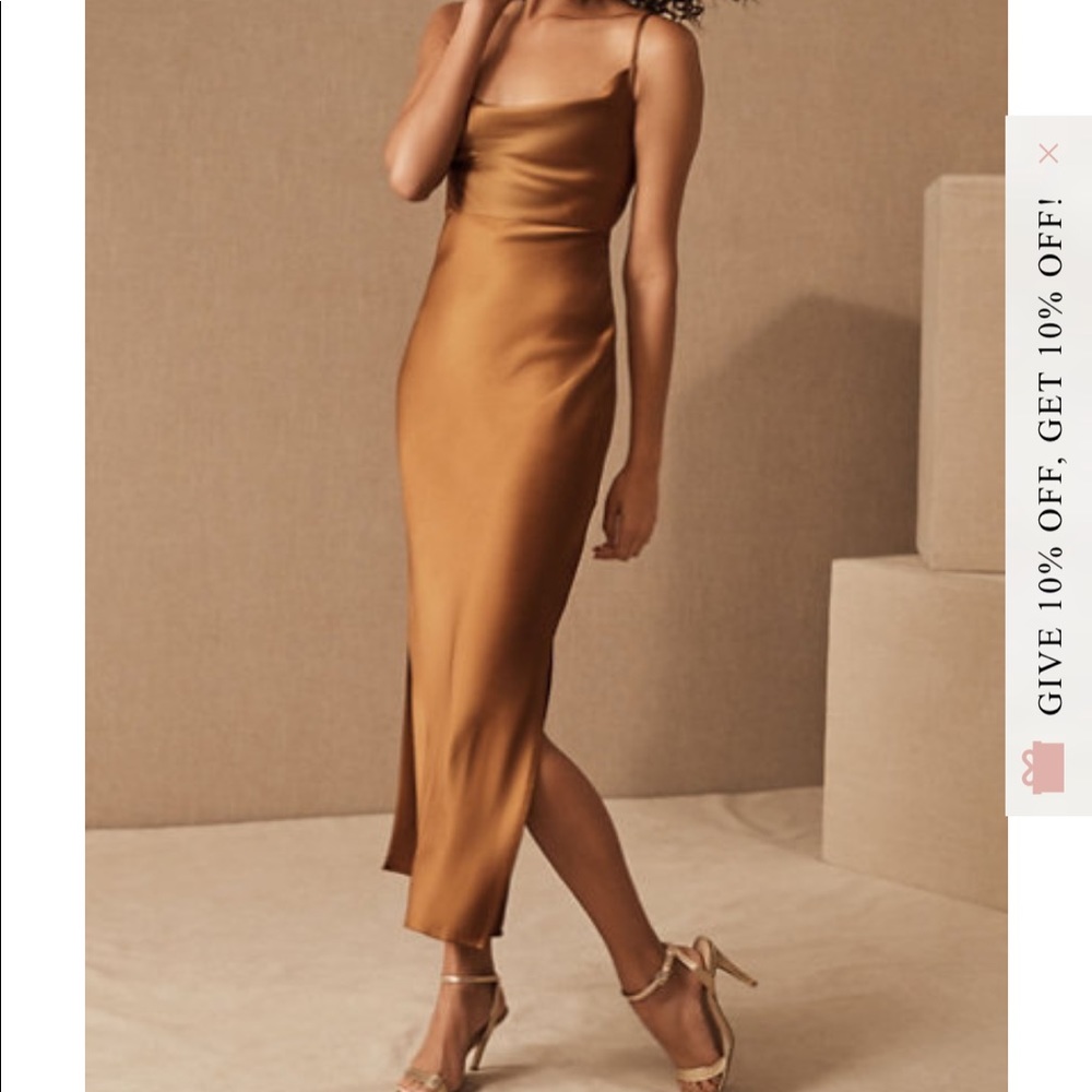 BHLDN Satin Midi Dress in Rust - No Alterations!